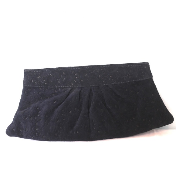 Lauren Merkin Navy embossed suede clutch - Picture 1 of 5